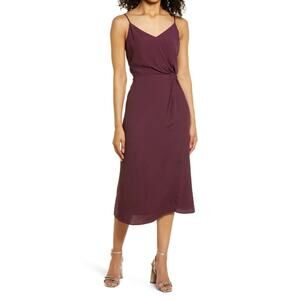 Halogen Dress Womens Small 4‎ 6 Burgundy Wrap Knot Slit Party Cocktail Evening